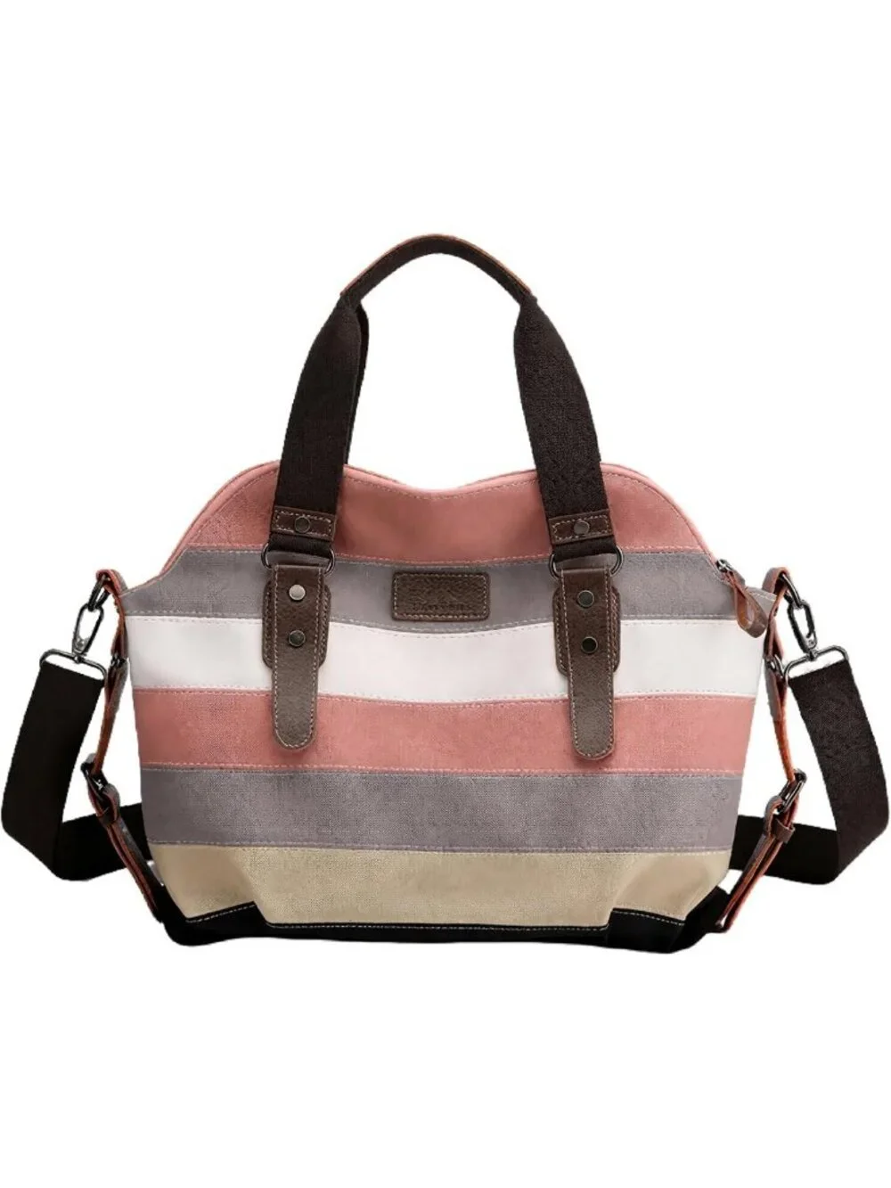 Multicolor Striped Canvas Messenger Bag, Stylish Crossbody Purse with Pockets